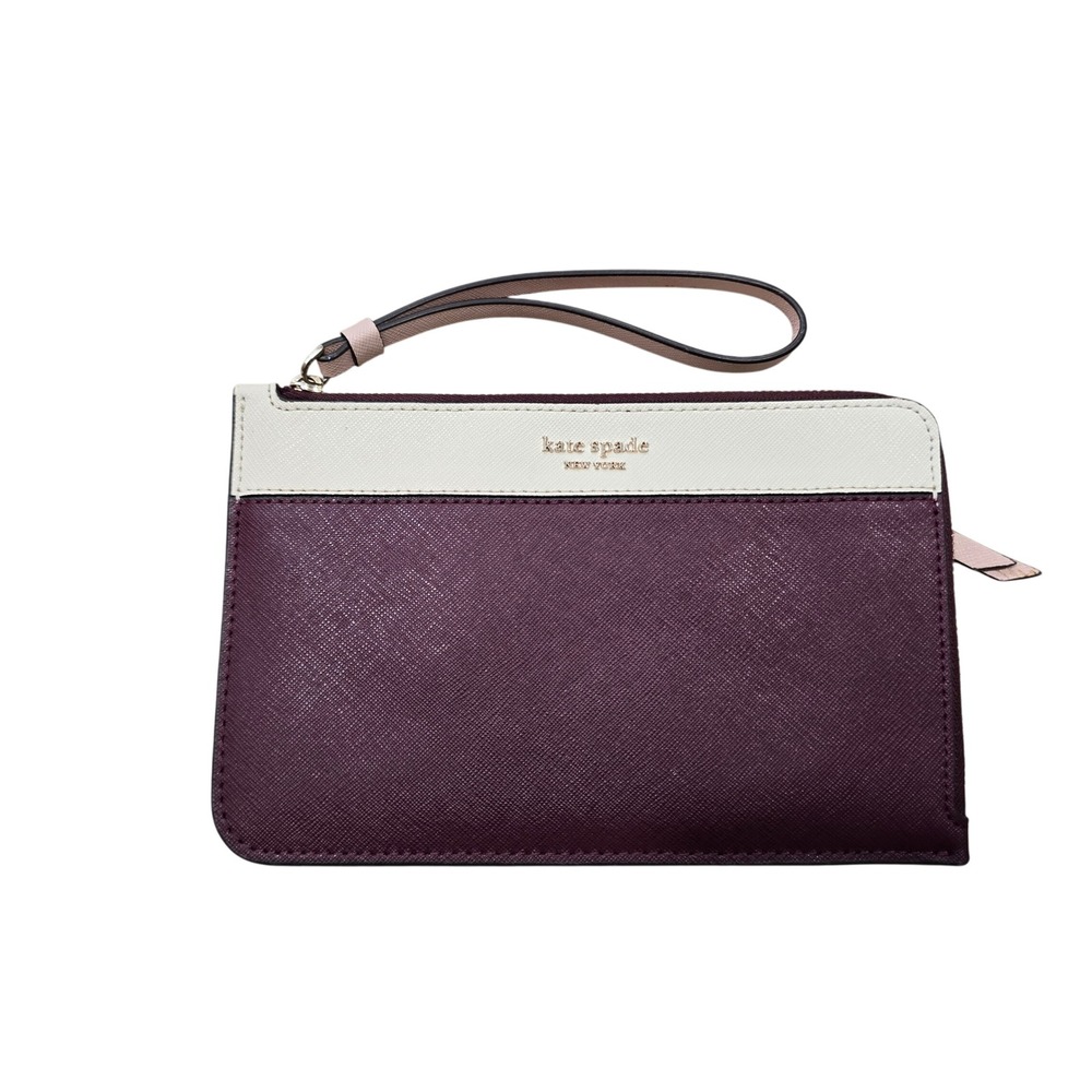 Kate Spade Wristlet Womens OS Burgundy Cream Saffiano Leather Zip Pouch